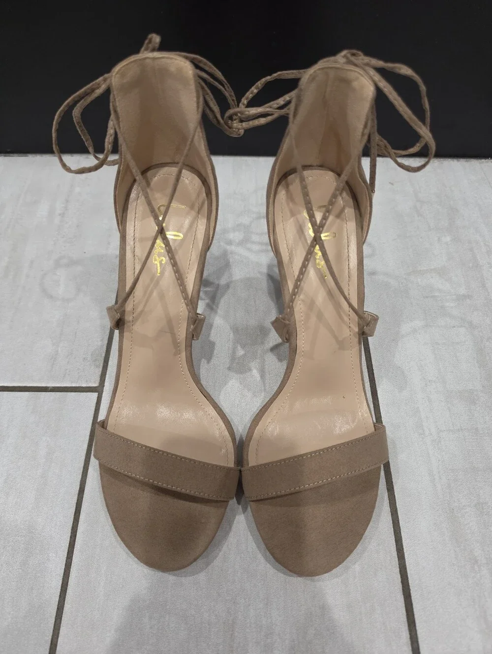 LULUS Aimee Taupe Vegan Suede Lace-Up Stiletto Heels